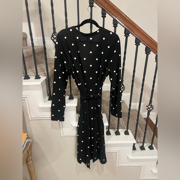 NWOT Ann Taylor Black Wrap Dress with Polka Dots - Picture 9 of 12